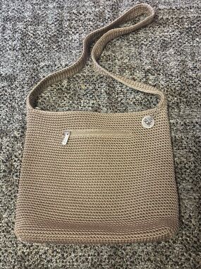 The Sak Beige Crochet Crossbody Bag with Silver Accent